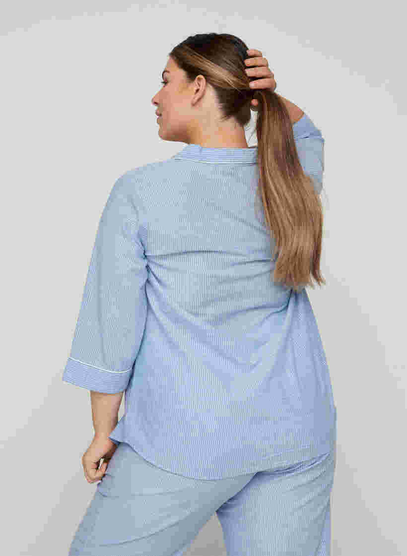 Stribet natskjorte i bomuld, White/Blue Stripe, Model image number 1
