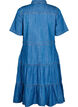 Midilang denimkjole med knapper og korte ærmer, Blå, Packshot image number 1