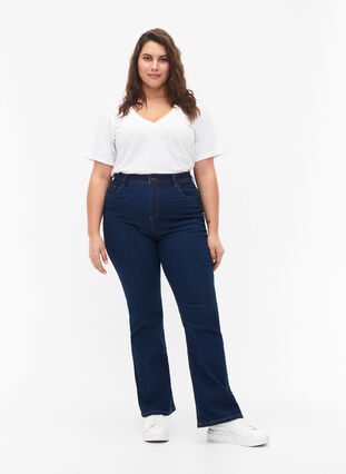 FLASH - Højtaljede jeans med bootcut, Blue denim, Model image number 0