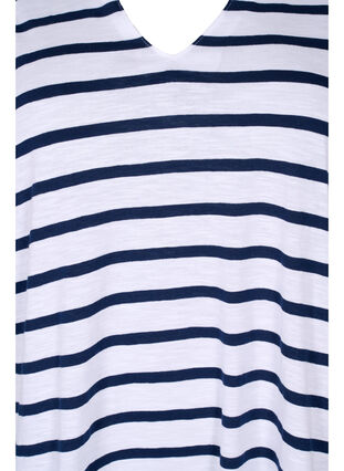 Stribet bomulds t-shirt med v-hals, Bright White Stripe, Packshot image number 2