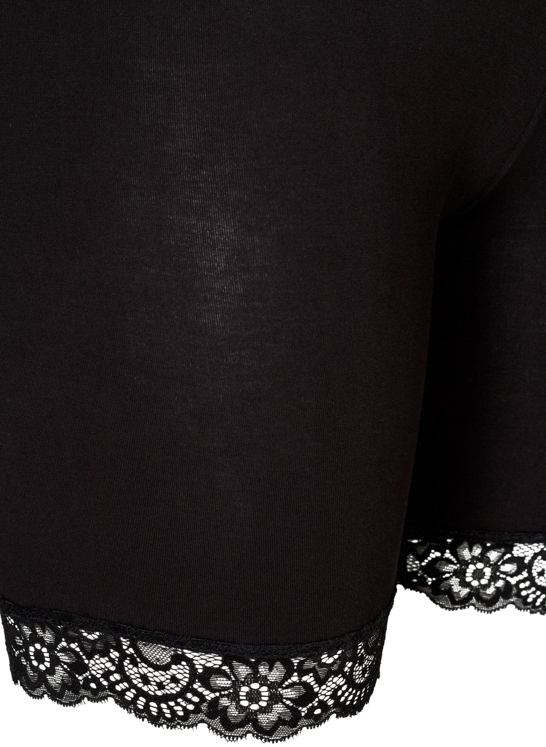 ZizziCykelshorts med blondekant, Sort, Packshot image number 2