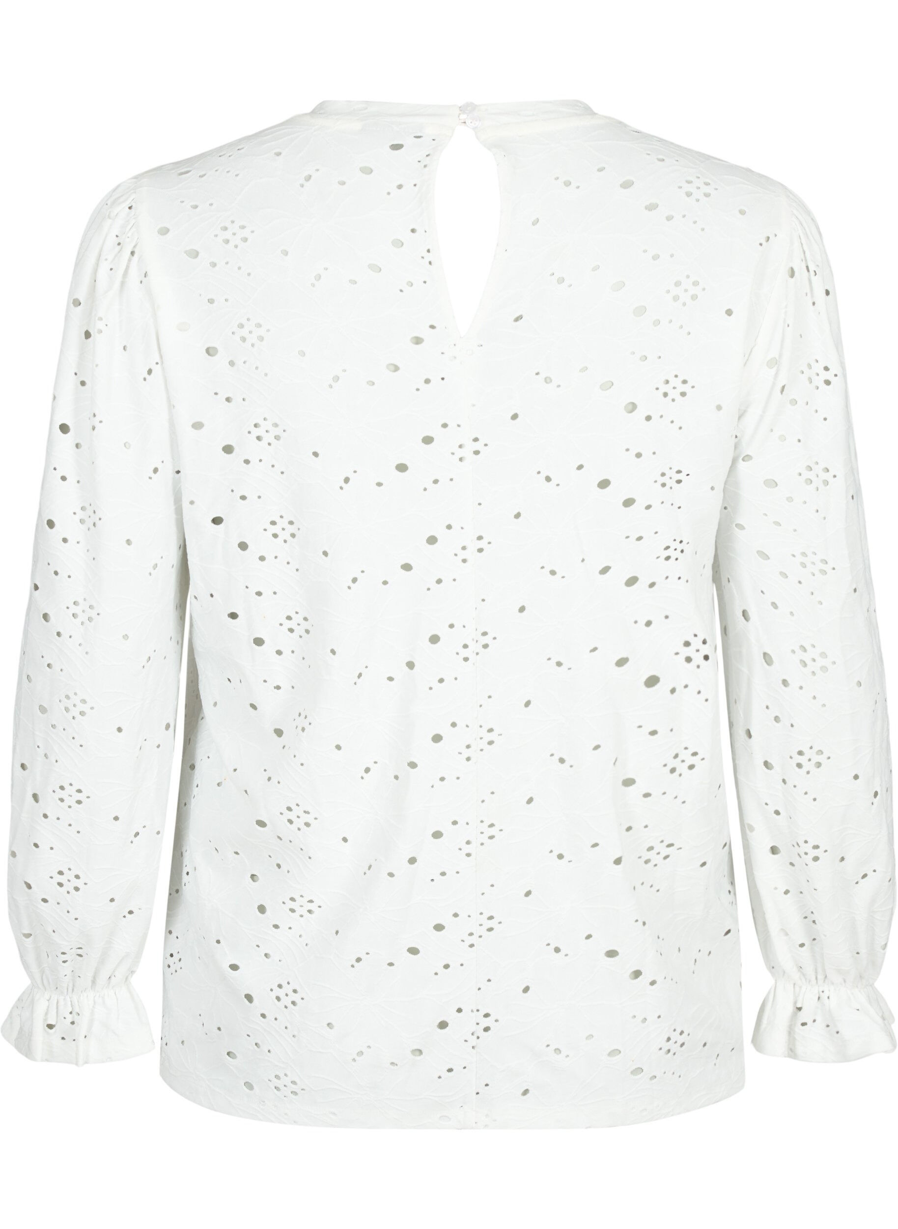 Zizzi Lang&aelig;rmet bluse med hulm&oslash;nster, Bright White, Packshot image number 1
