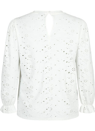 Langærmet bluse med hulmønster, Bright White, Packshot image number 1