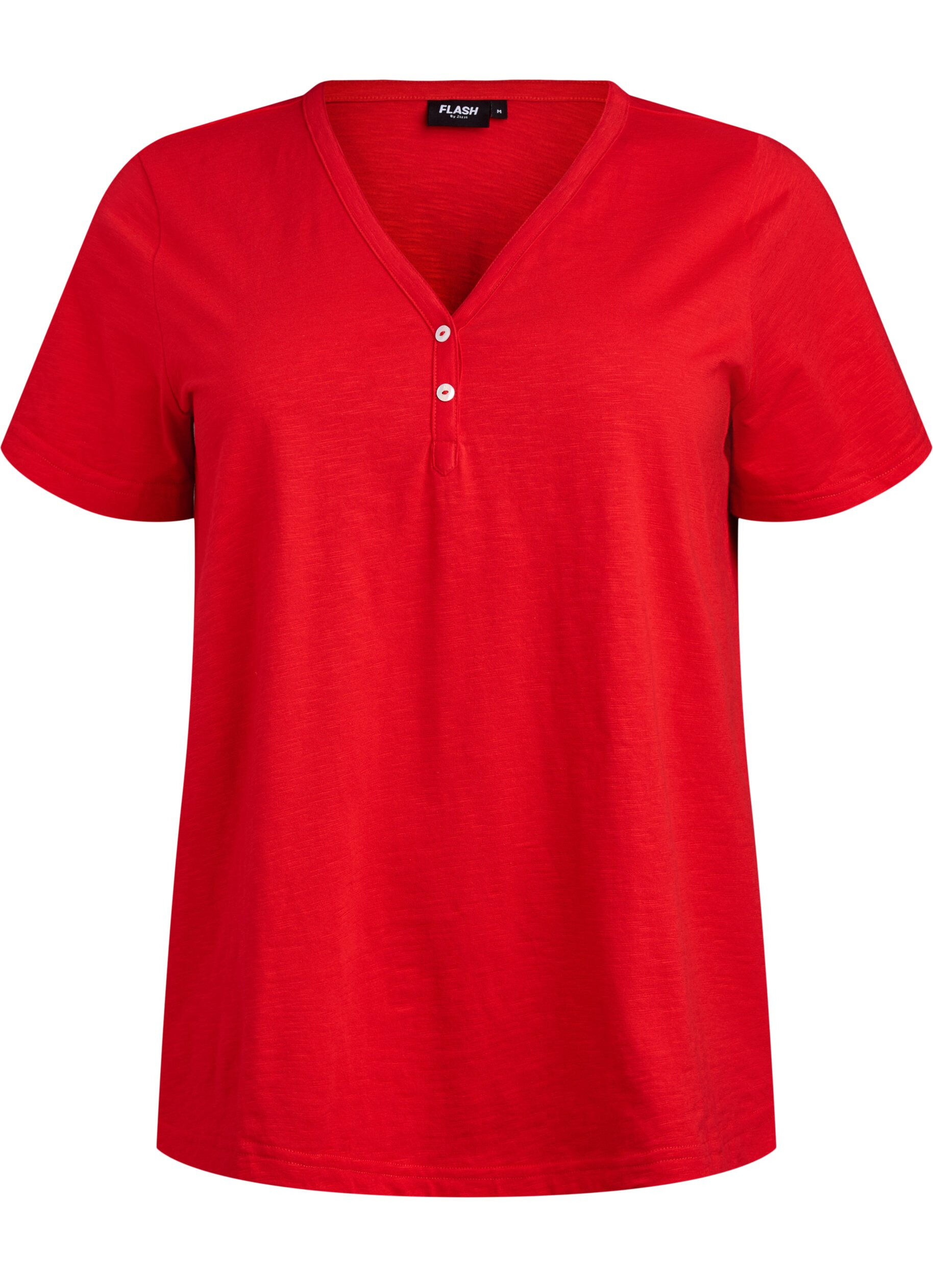 ZizziT-shirt med knapdetalje, R&oslash;d, Packshot image number 0
