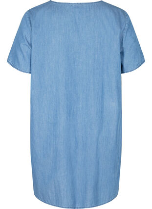 Kortærmet denim tunika i bomuld, Medium Blue Denim, Packshot image number 1
