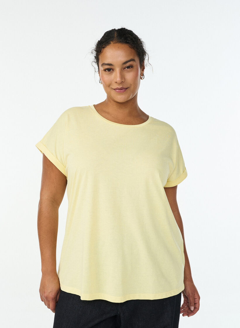Kort&aelig;rmet t-shirt i bomuldsblanding, Gul, Model image number 0