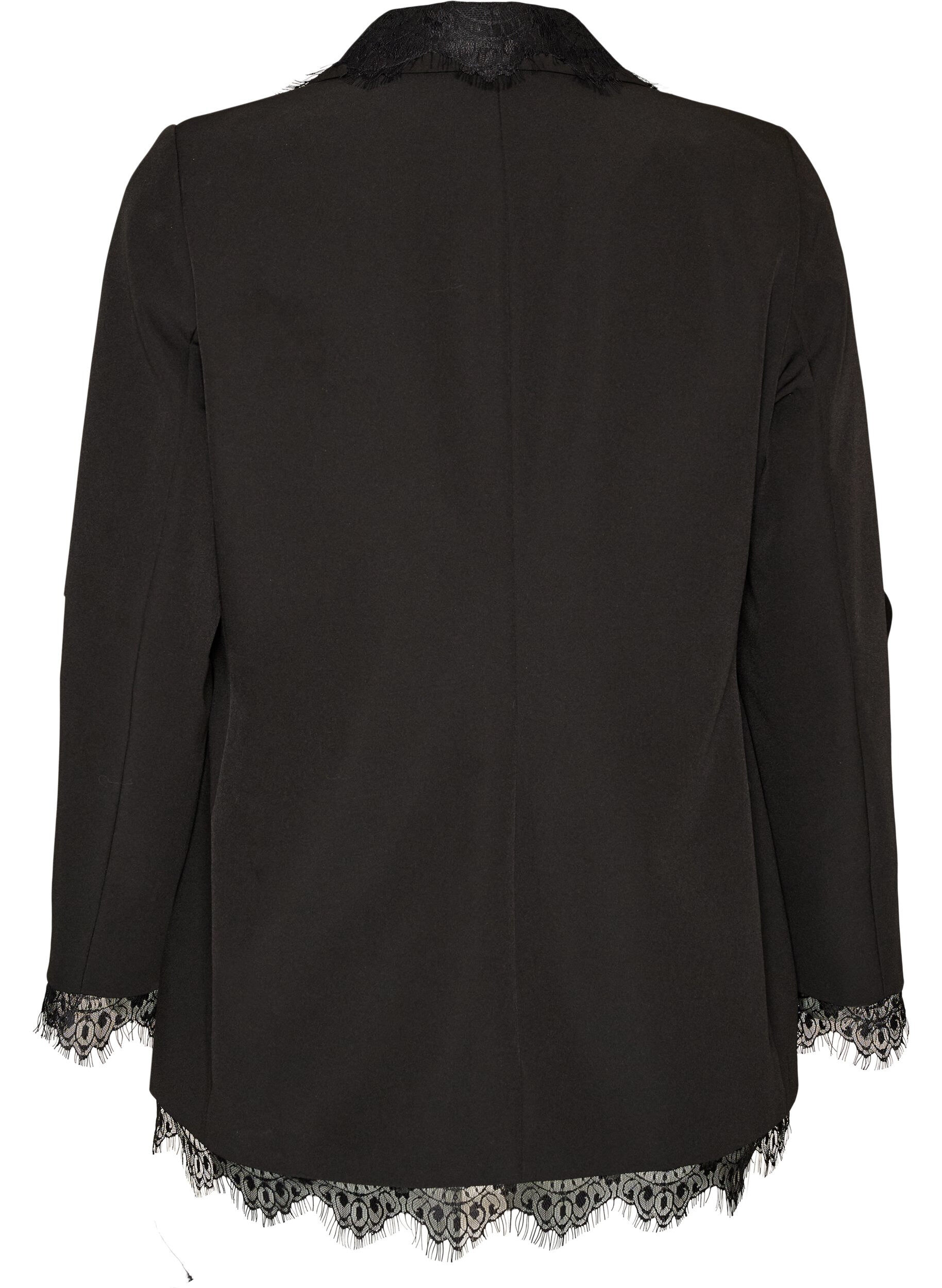 ZizziBlazer med blondekanter, Sort, Packshot image number 1