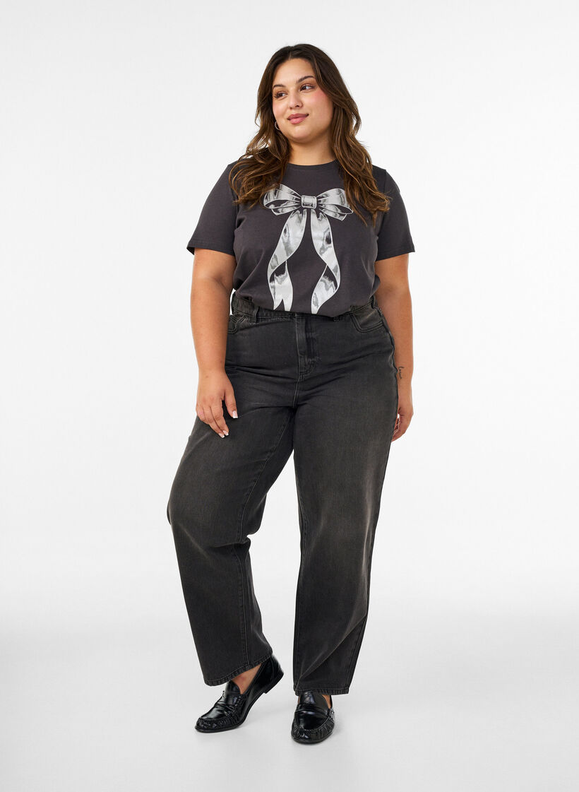 T-shirt i bomuld med frontmotiv, Gr&aring;, Model image number 1