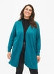 Strikket cardigan med slids og rib, Deep Lake Mel. , Model image number 0