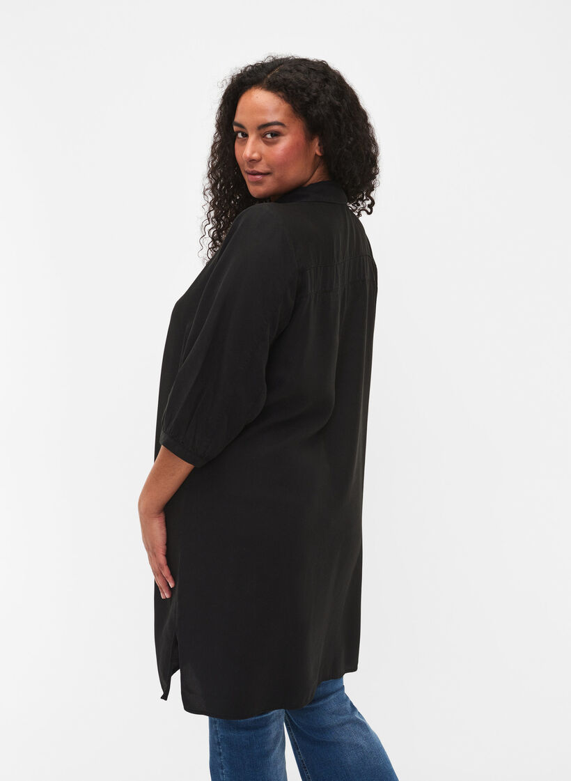 Lang skjorte med 3/4 ærmer i lyocell (TENCEL™), Black, Model image number 1