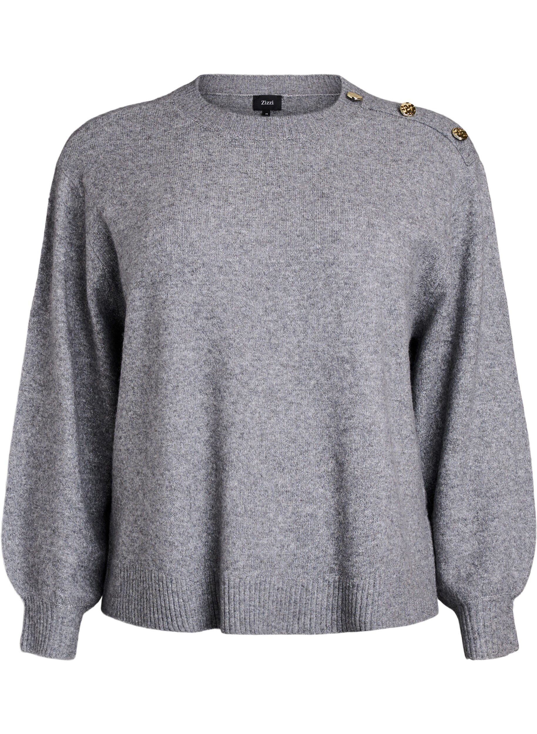ZizziStrikbluse med knapdetalje, Gr&aring;, Packshot image number 0