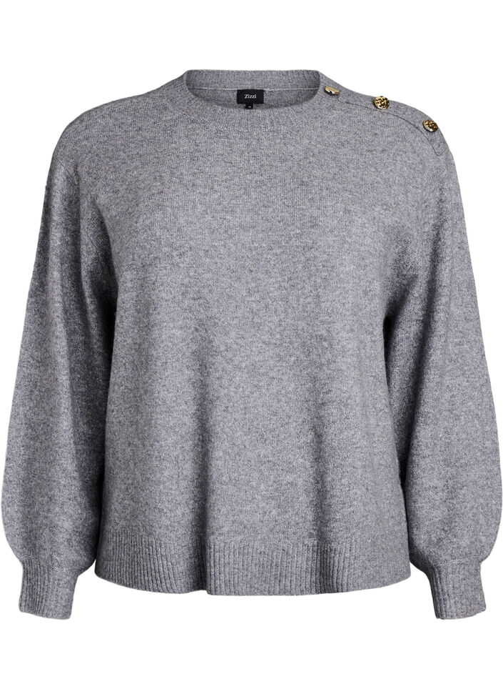 Strikbluse med knapdetalje, Gr&aring;, Packshot image number 0