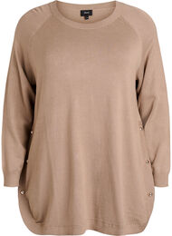 Strikbluse med knapper i siden, Beige