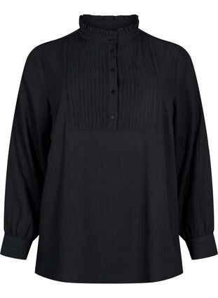 Langærmet bluse med flæsekrave, Black, Packshot image number 0