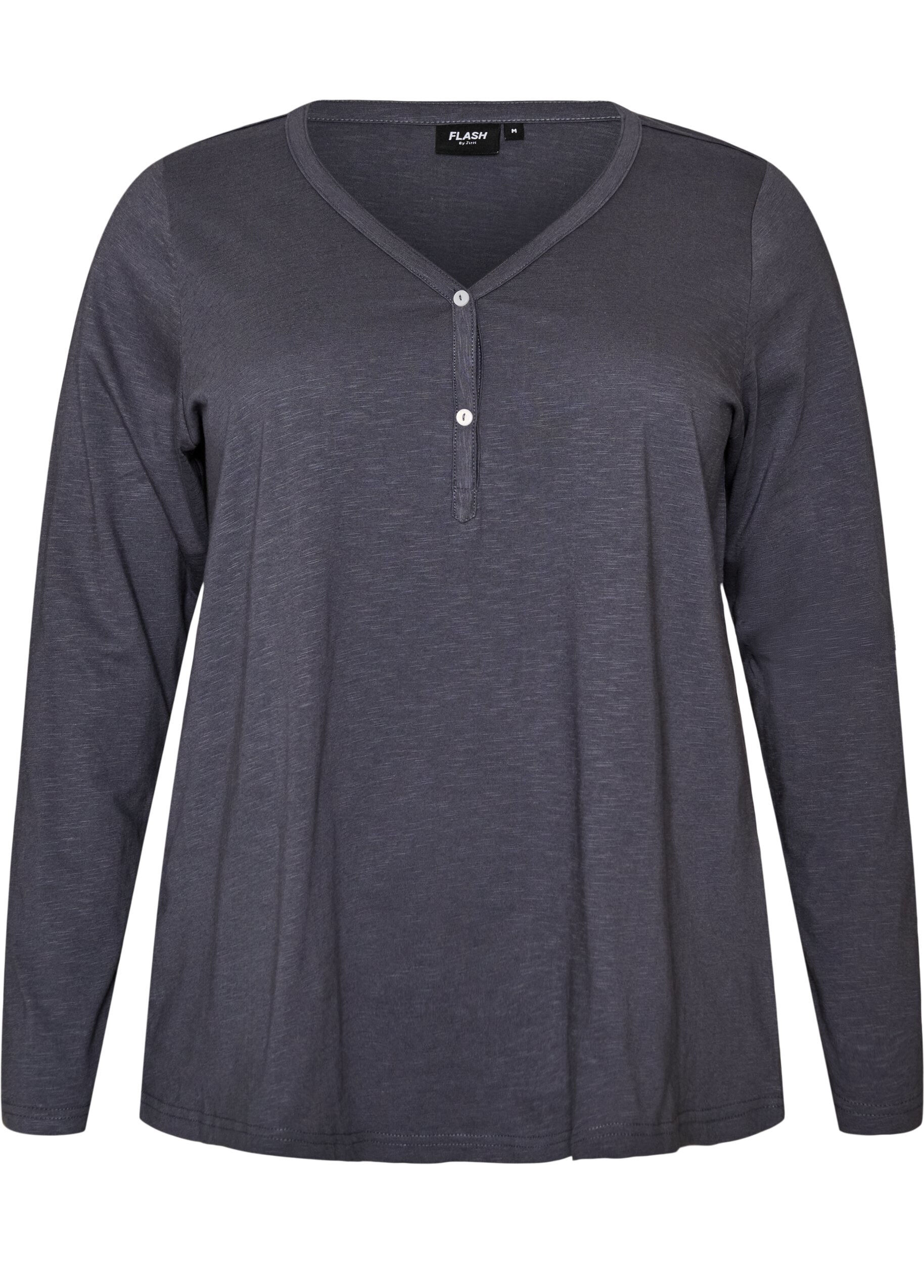 ZizziLang&aelig;rmet t-shirt med V-hals og knapper, Gr&aring;, Packshot image number 0