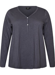 Lang&aelig;rmet t-shirt med V-hals og knapper, Gr&aring;