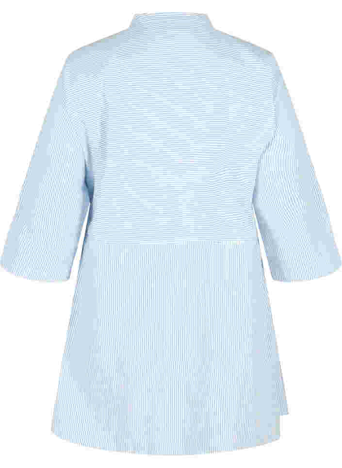 Stribet bomulds tunika med knapper og 3/4 ærmer, Skyway Stripe, Packshot image number 1