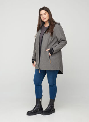 Softshell jakke med hætte og lommer, Medium Grey Melange, Model image number 3