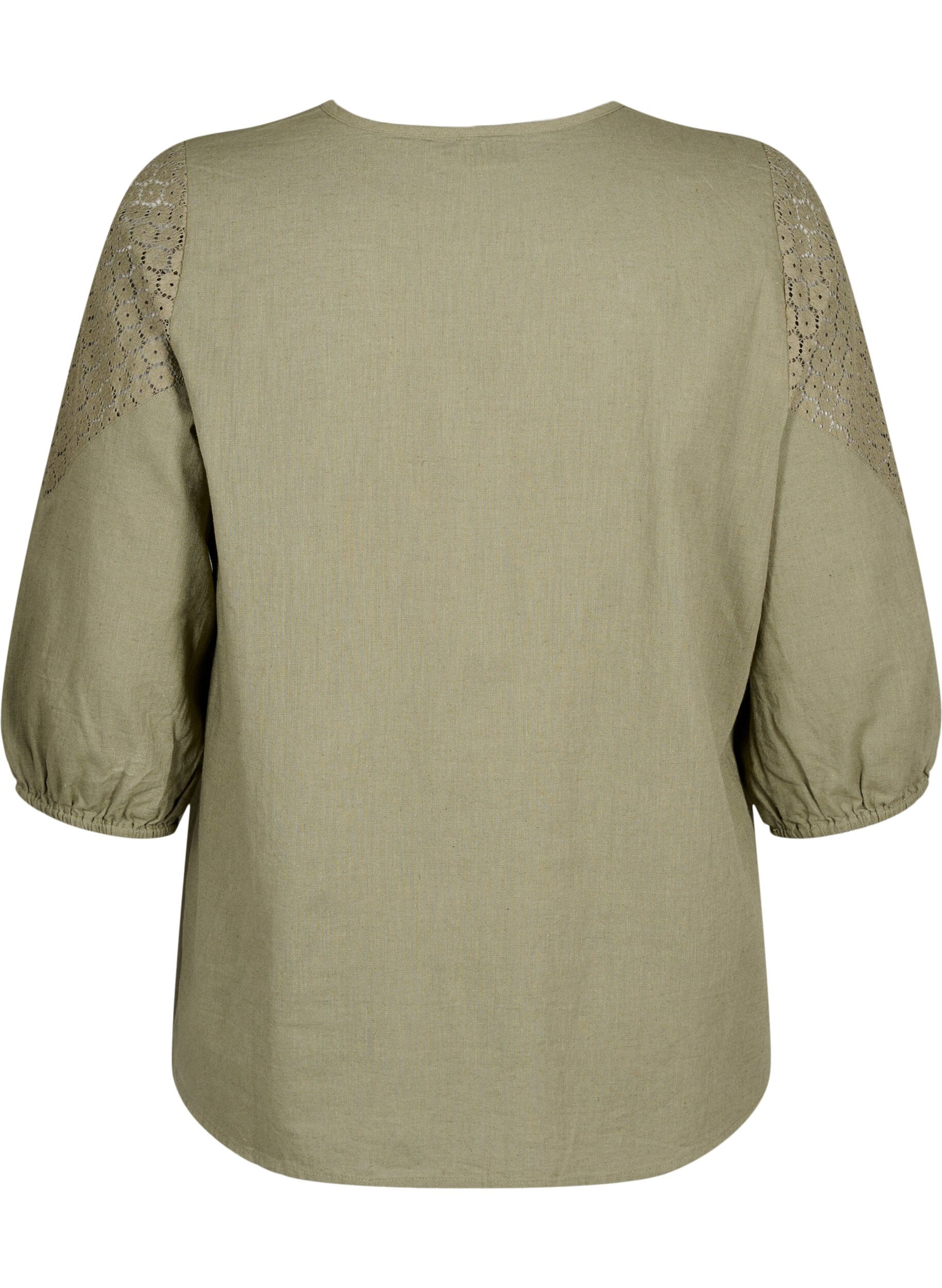 Zizzi Bluse i bomuldsmix med h&oslash;r og crochetdetalje, Deep Lichen Green, Packshot image number 1