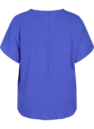 Bluse med korte ærmer og rund halsudskæring, Dazzling Blue, Packshot image number 1