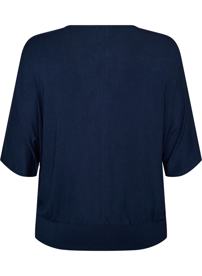Jerseybluse med albuelange &aelig;rmer og balloneffekt, Bl&aring;, Packshot image number 1