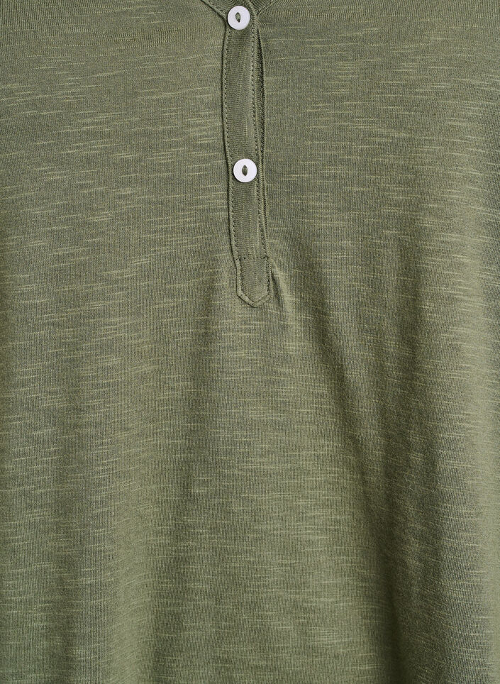 Lang&aelig;rmet t-shirt med V-hals og knapper, Gr&oslash;n, Packshot image number 2