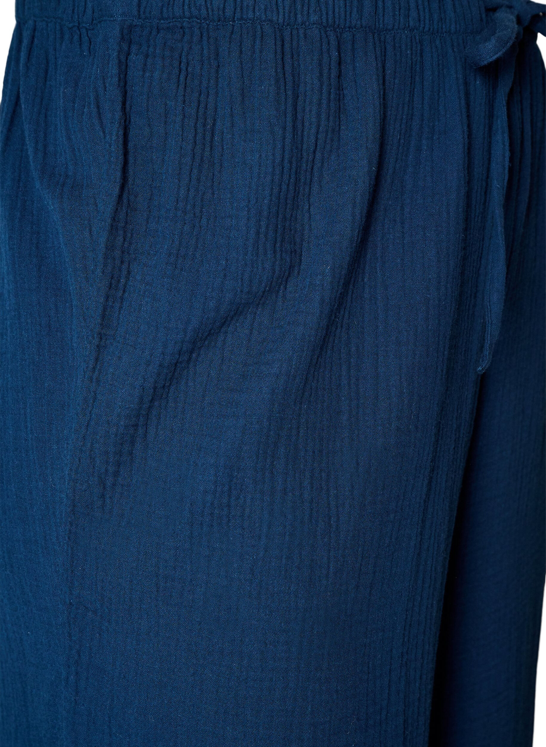 ZizziL&oslash;se pyjamasbukser i bomuldsmusselin, Bl&aring;, Packshot image number 3