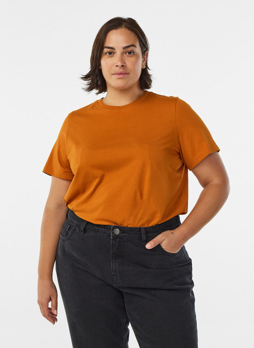 Basis t-shirt i bomuld med rund hals , Orange, Model image number 0