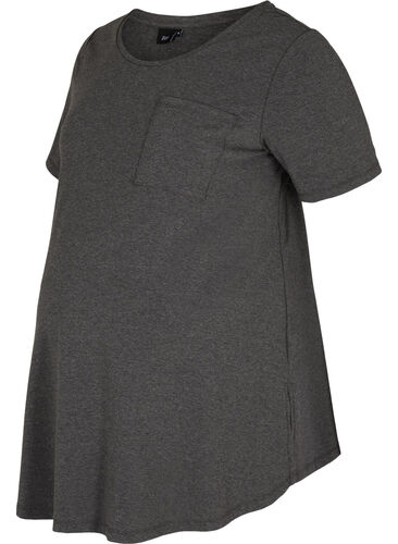 Kortærmet graviditets t-shirt i bomuld, Dark Grey Melange, Packshot image number 0