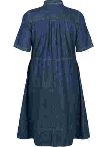 Denim skjortekjole med korte ærmer, Dark blue denim, Packshot image number 1