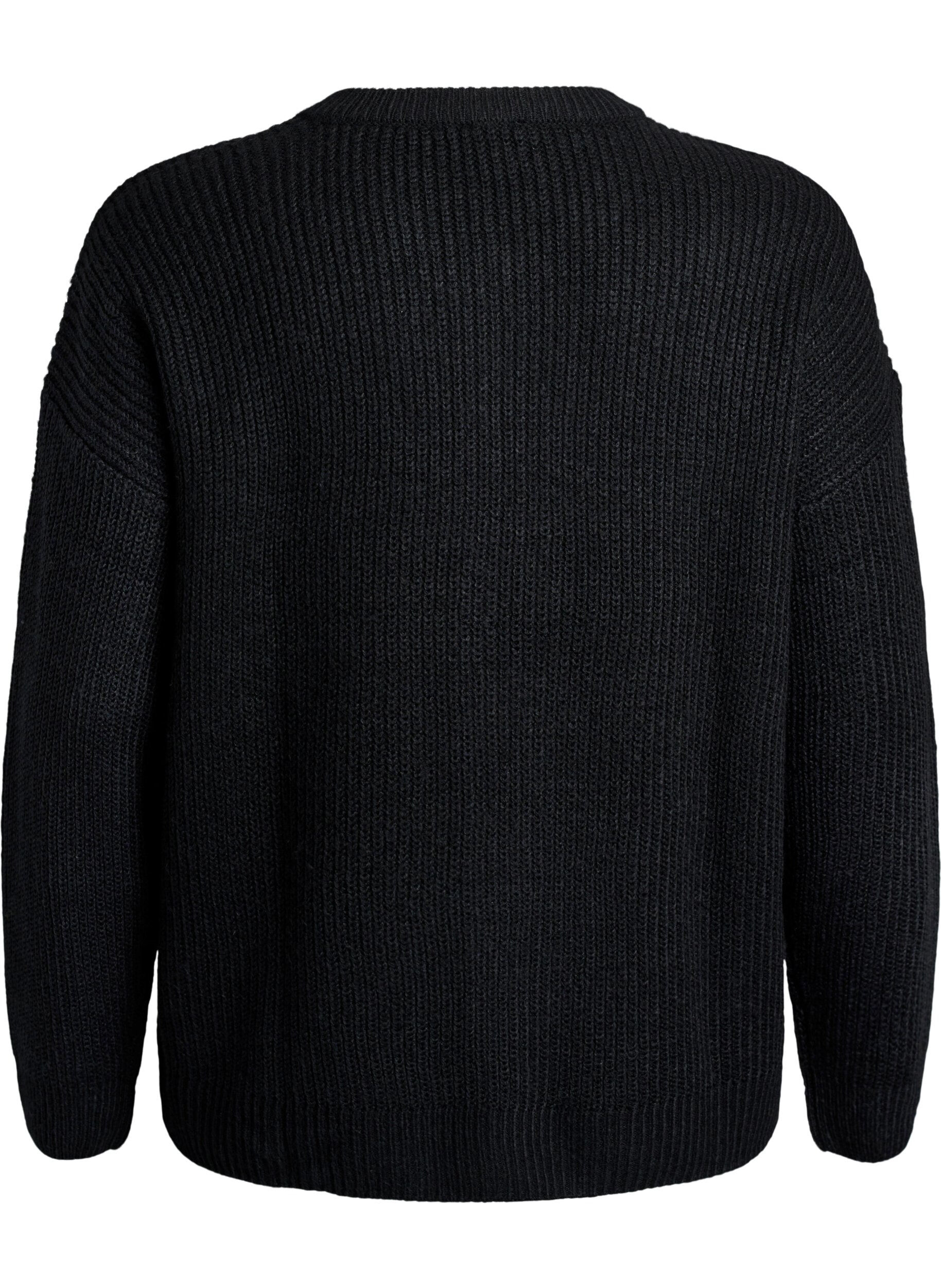 Zizzi FLASH - Strik cardigan med lynl&aring;s, Sort, Packshot image number 1