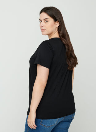 Bomulds t-shirt med pailletter, Black, Model image number 1