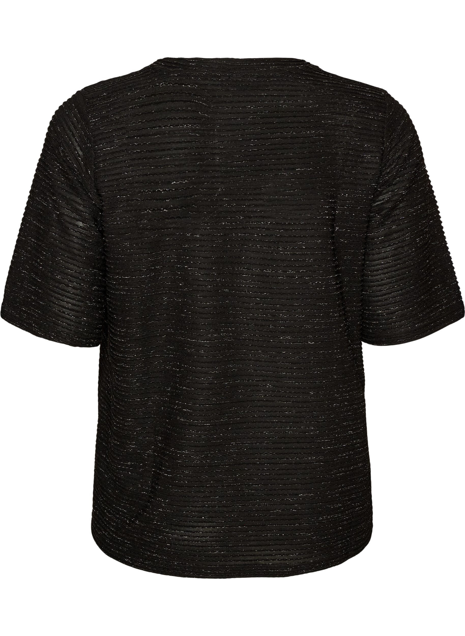 ZizziBluse med struktur og glimmer, Sort, Packshot image number 1