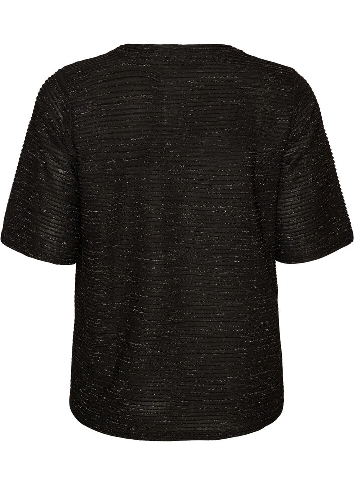 Bluse med struktur og glimmer, Sort, Packshot image number 1