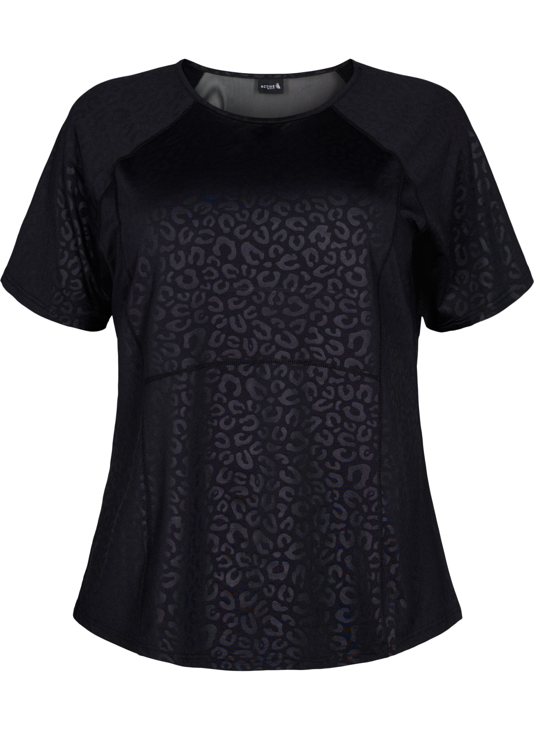 Zizzi Tr&aelig;nings t-shirt med print og mesh, Black, Packshot image number 0