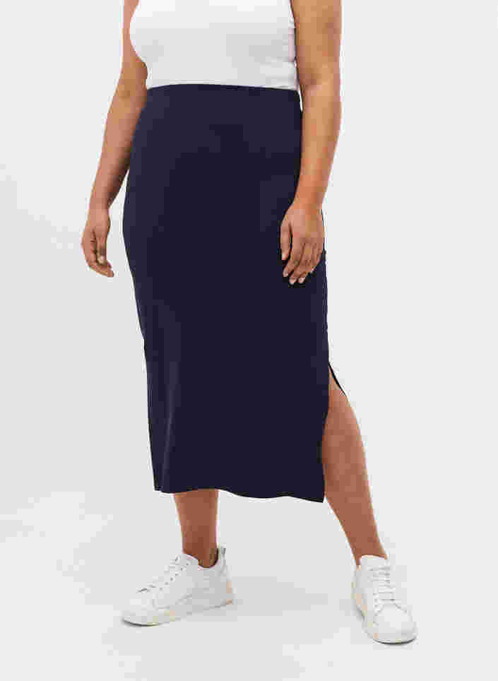 Lang bomulds nederdel med slids, Night Sky Solid, Model image number 2
