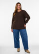Meleret strikbluse med rund hals, Brun, Model image number 1