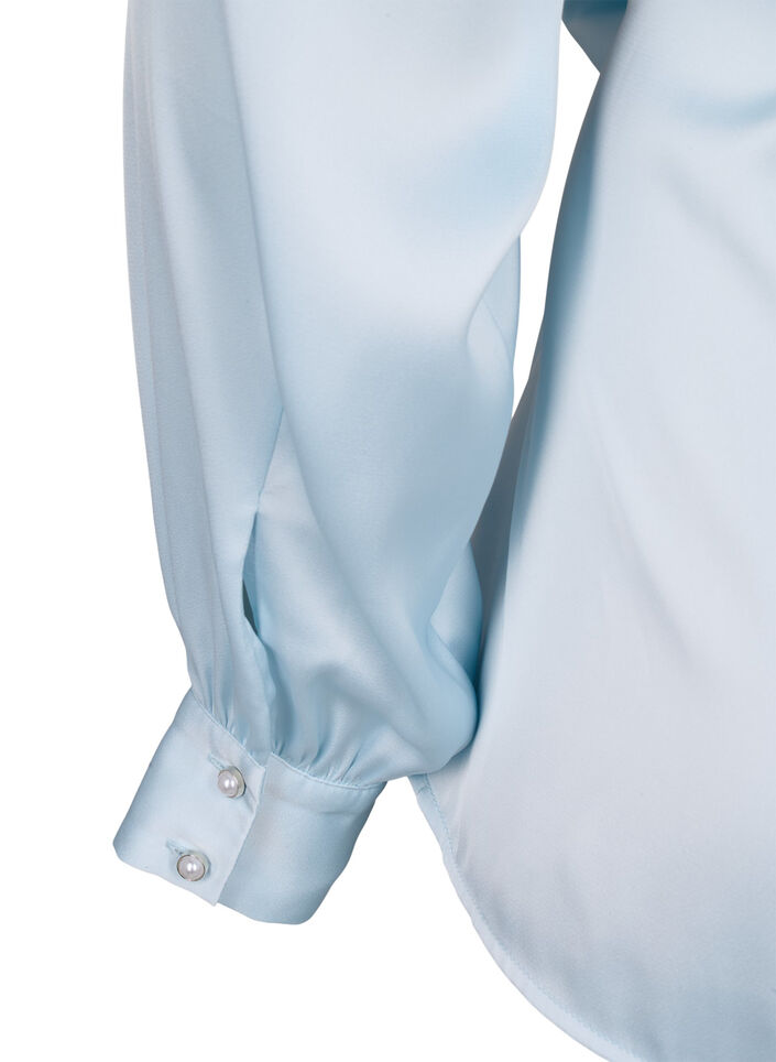 Festbluse i satin med wrap, Delicate Blue, Packshot image number 4