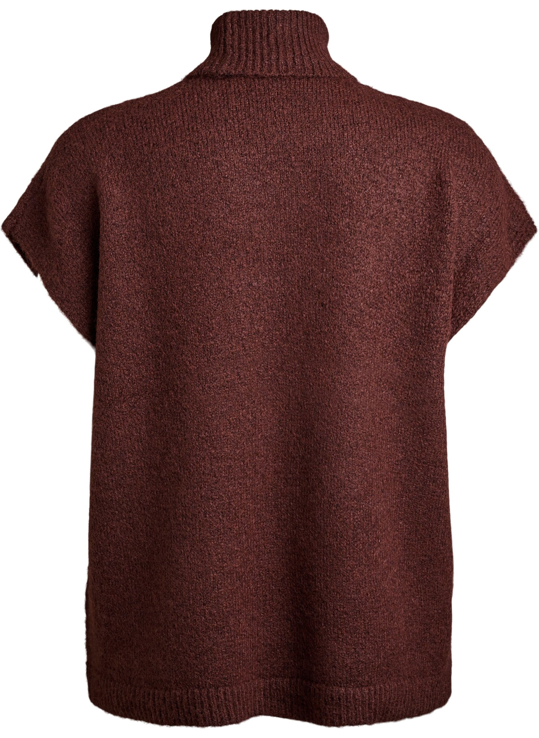 Zizzi &AElig;rmel&oslash;s strikvest med rullekrave, Brun, Packshot image number 1