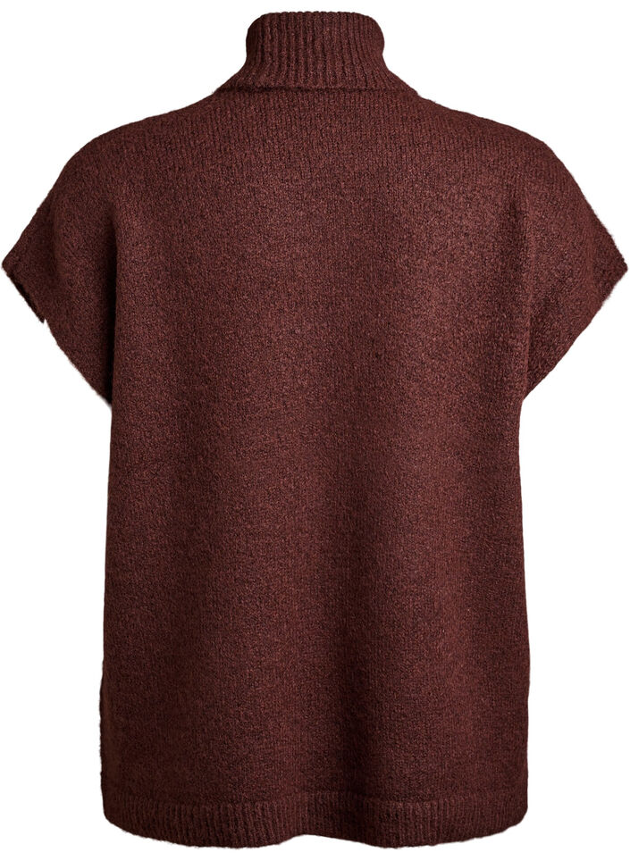 Ærmeløs strikvest med rullekrave, Brun, Packshot image number 1