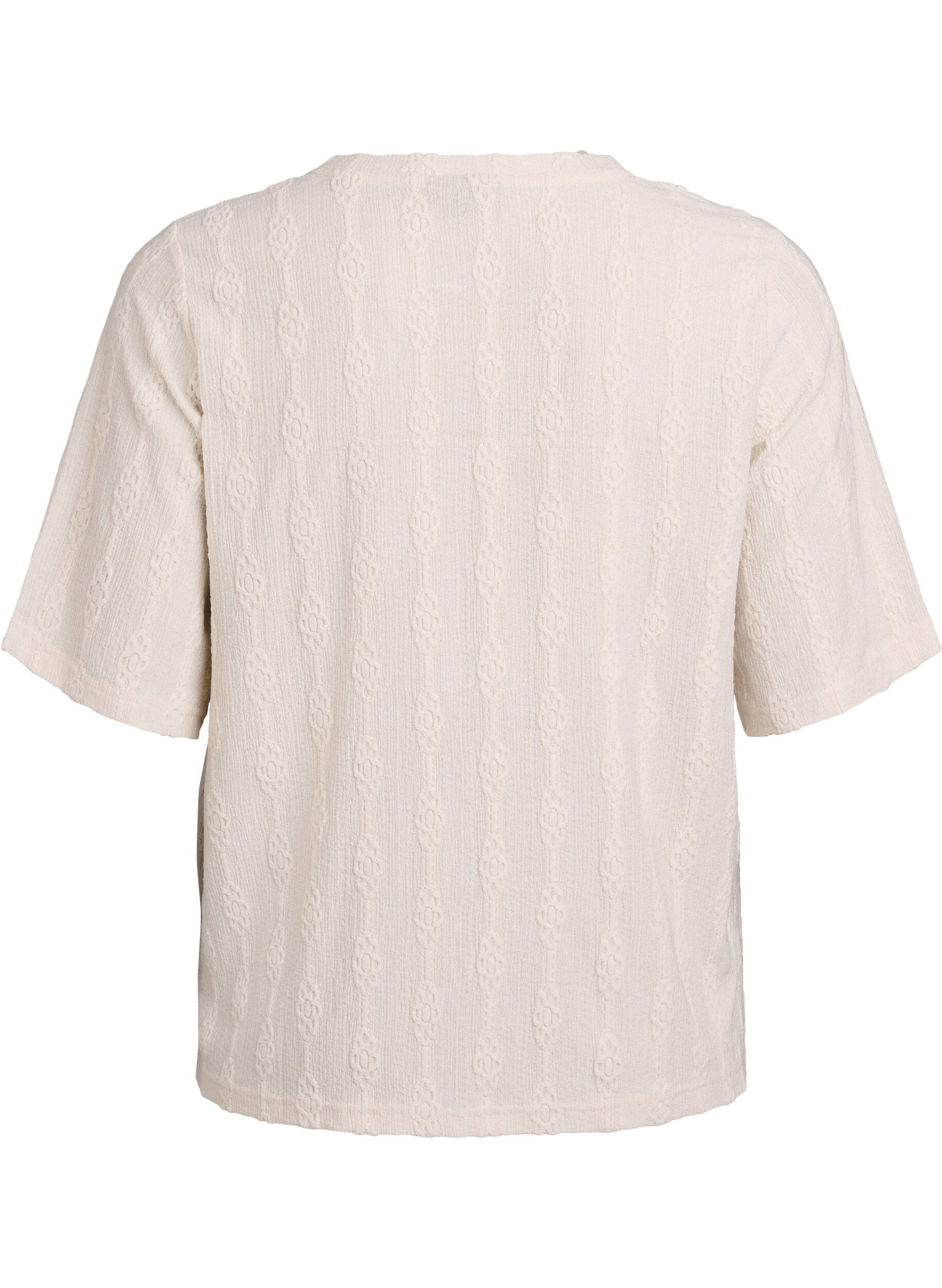 Zizzi Bluse med strukturm&oslash;nster og korte &aelig;rmer, Beige, Packshot image number 1