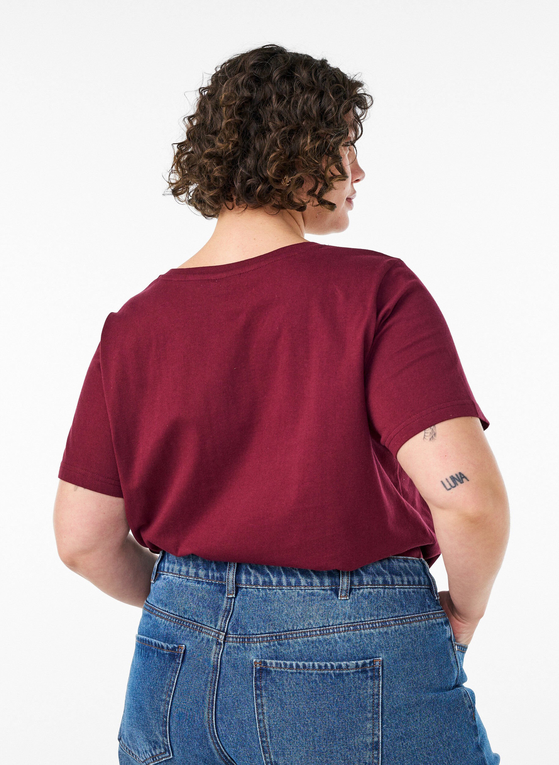 ZizziT-shirt i &oslash;kologisk bomuld med sporty tekstprint, R&oslash;d, Model image number 2