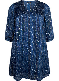 Printet kjole med v-hals og 3/4 ærmer, Dress Bl. Swirl AOP