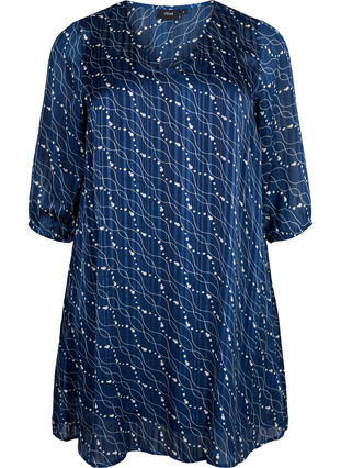 Printet kjole med v-hals og 3/4 ærmer, Dress Bl. Swirl AOP, Packshot image number 0