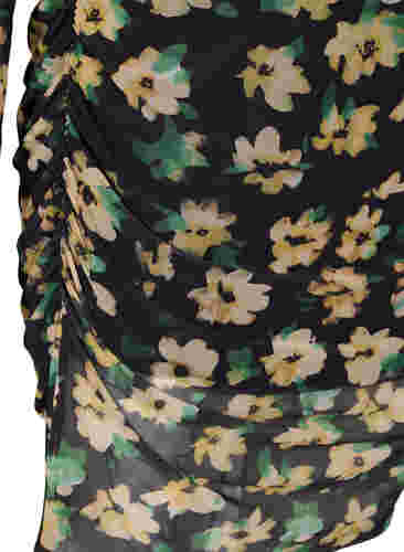 Tætsiddende mesh kjole med 3/4 ærmer, Yellow Green AOP, Packshot image number 3