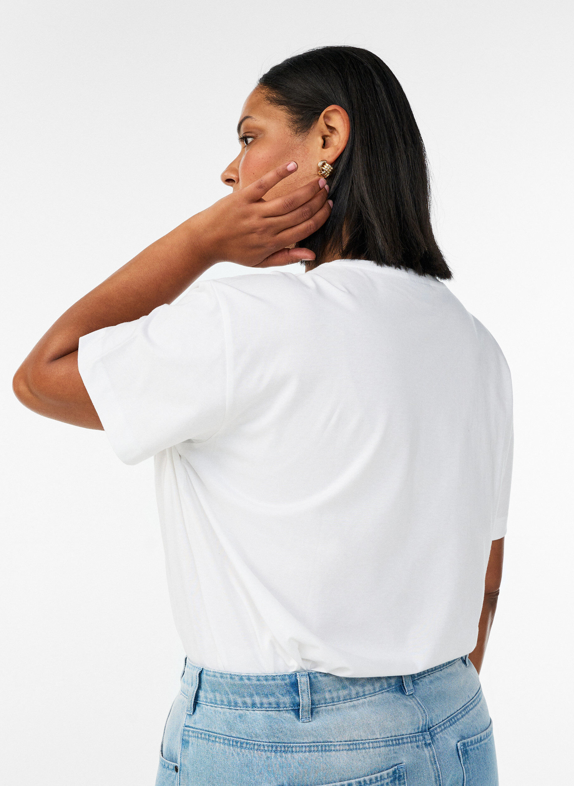 ZizziT-shirt i bomuld med korte &aelig;rmer og print, Hvid, Model image number 2