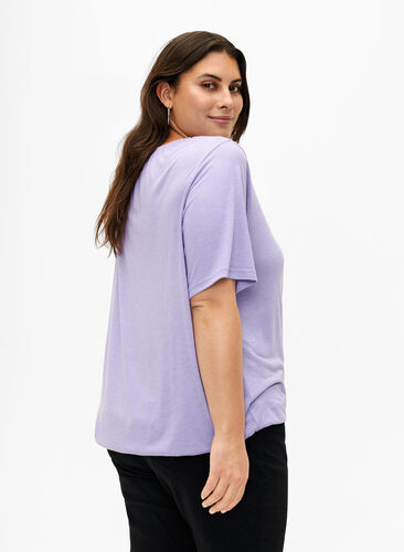 Meleret bluse med korte ærmer, Violet Tulip Mel., Model image number 1