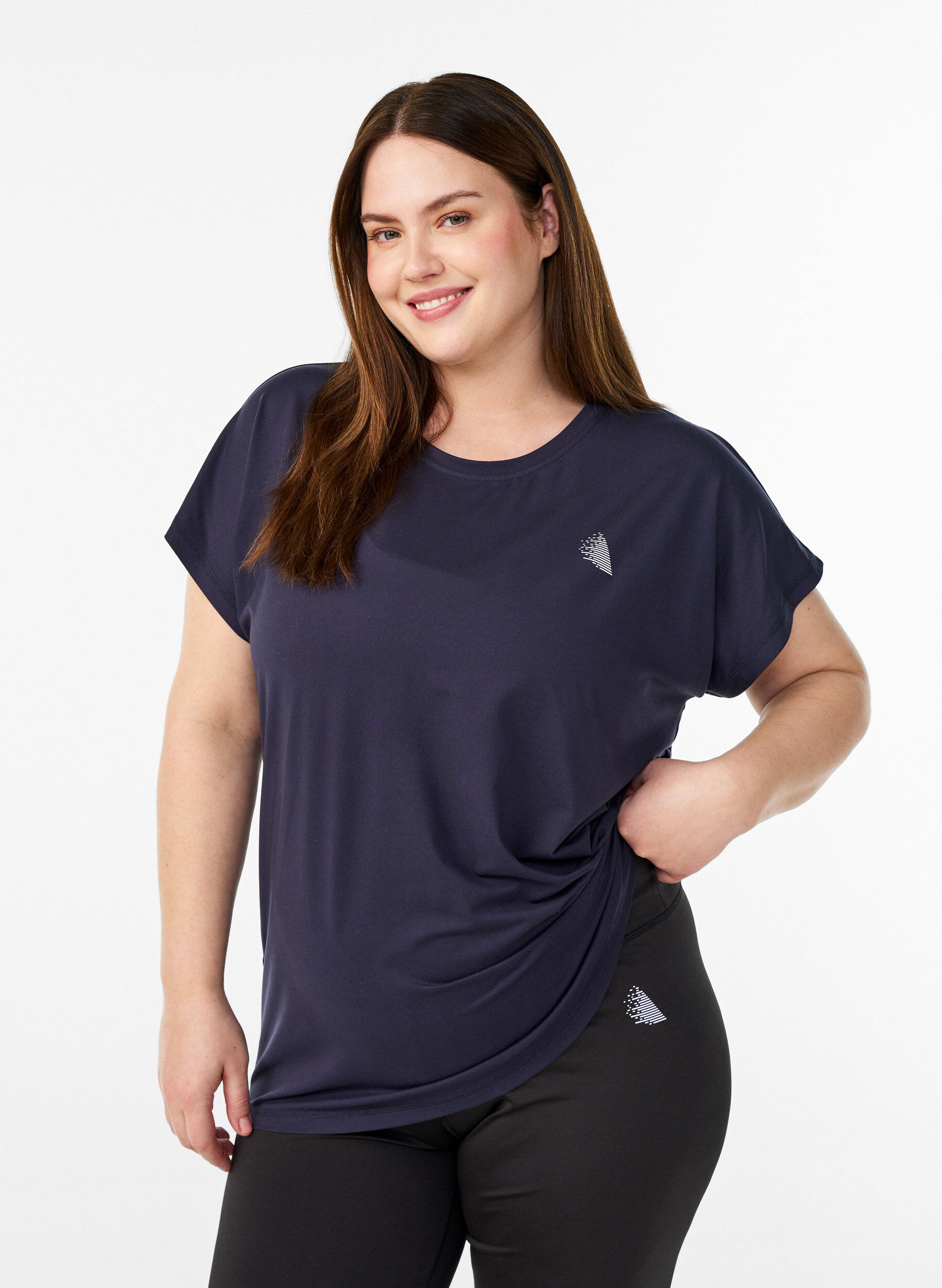 Ensfarvet tr&aelig;nings t-shirt, Bl&aring;, Model