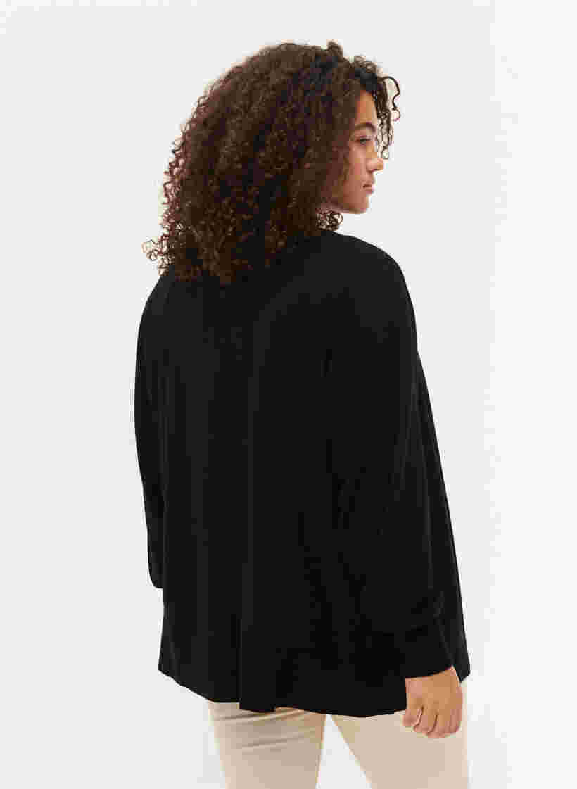 Ribbet cardigan med knaplukning, Black, Model image number 1
