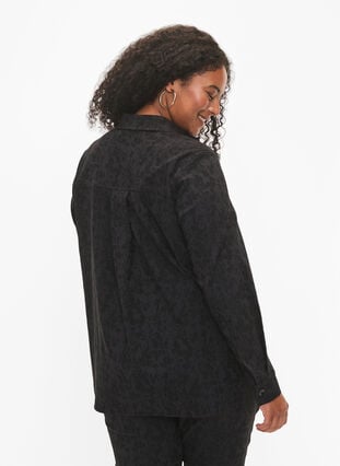 Skjortejakke i viskose med tone-i-tone mønster, Black, Model image number 1